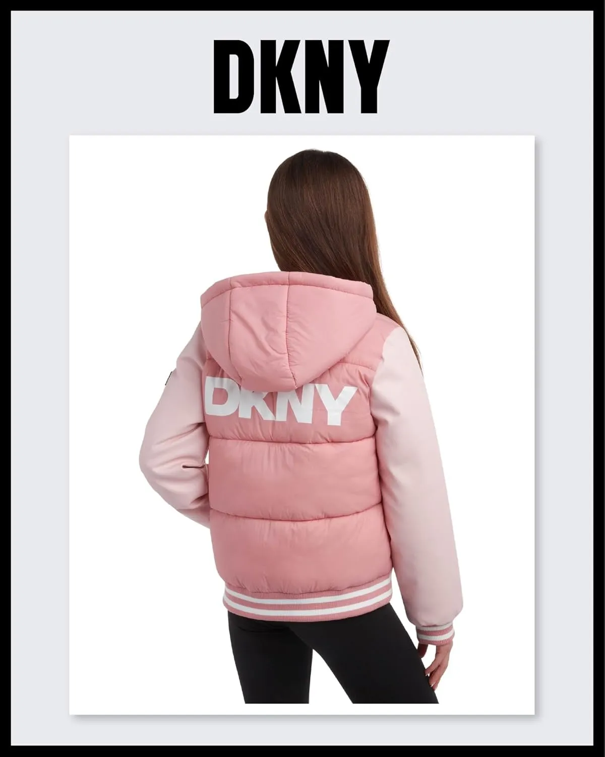 DKNY Girls' Quilted Puffer Jacket - Warm Hooded Insulated Winter Jacket for Girls - Kids' Outerwear Varsity Jacket (7-16)