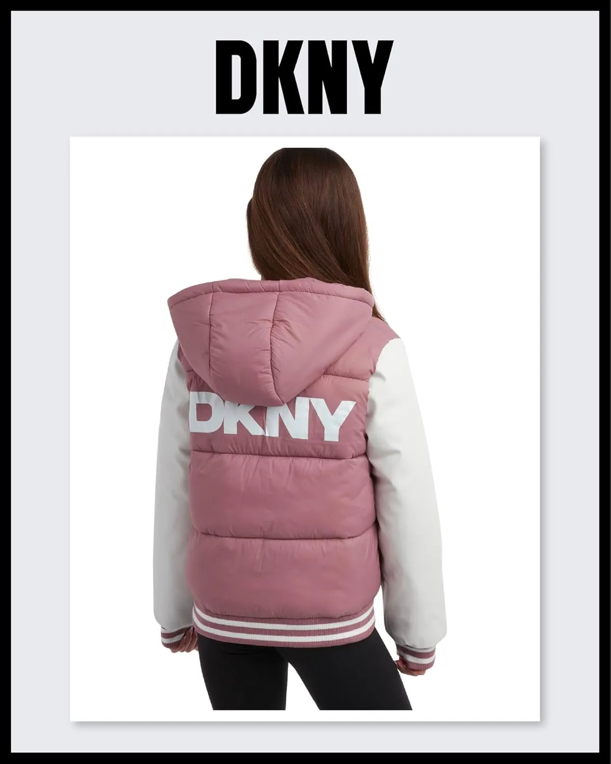 DKNY Girls' Quilted Puffer Jacket - Warm Hooded Insulated Winter Jacket for Girls - Kids' Outerwear Varsity Jacket (7-16)