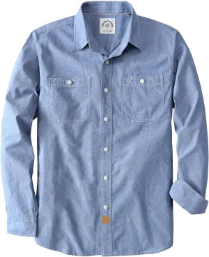 Dubinik® Chambray Shirt Men Long Sleeve Cotton Work Shirts with 2 Pockets Casual Button Down