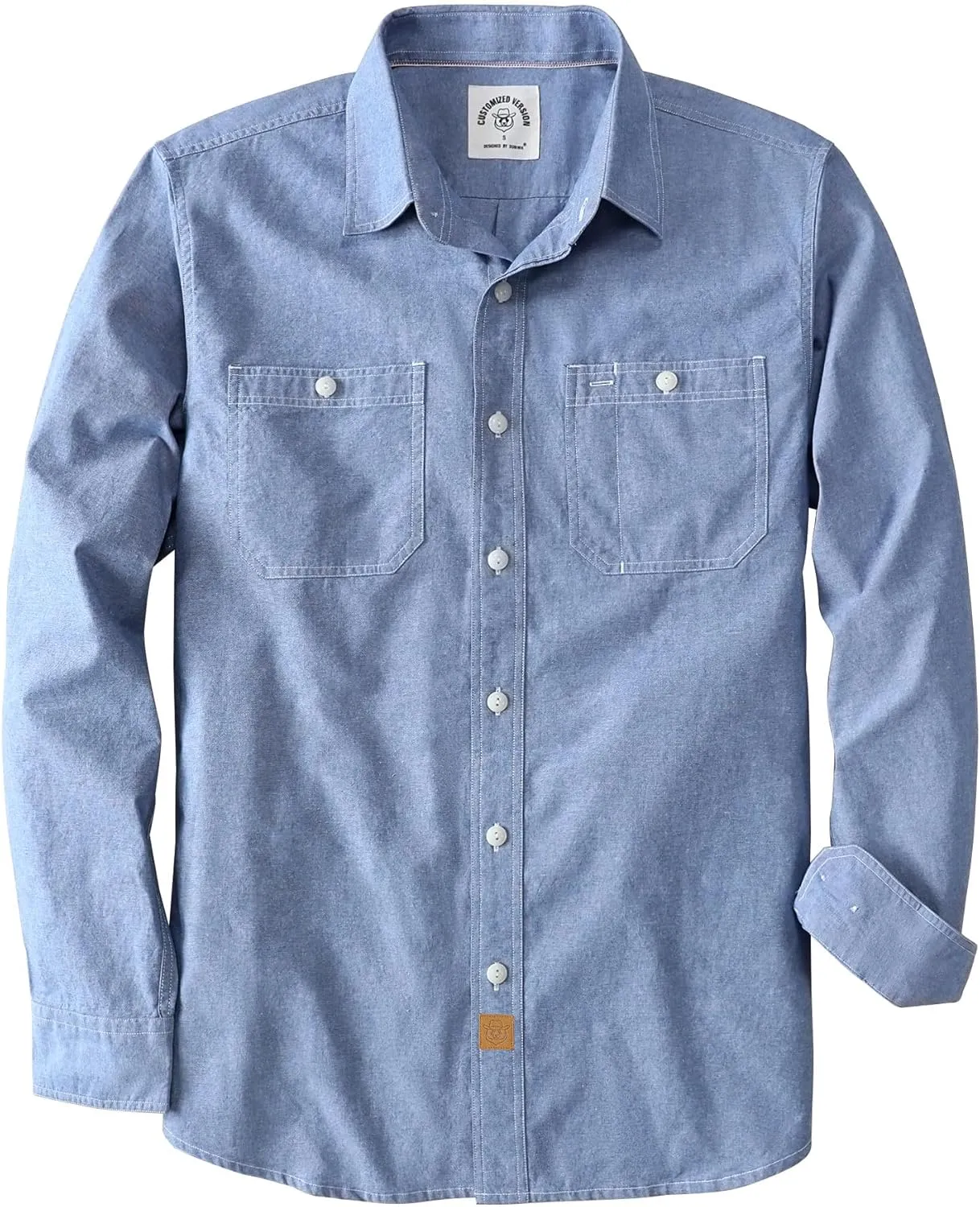 Dubinik® Chambray Shirt Men Long Sleeve Cotton Work Shirts with 2 Pockets Casual Button Down