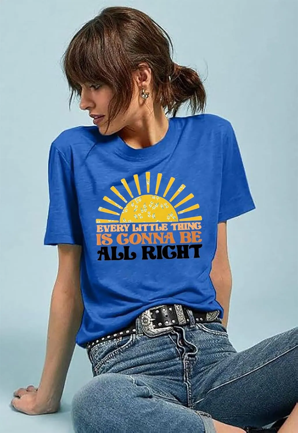 Every Little Thing is Gonna Be Alright Shirt Women Country Music Tshirt Hippie Gift Shirt Vintage Graphic Tees Top