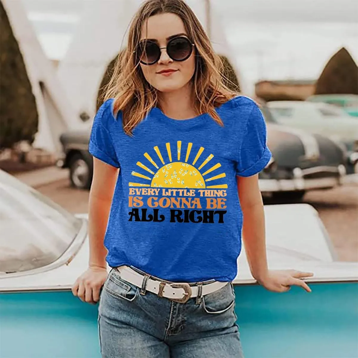 Every Little Thing is Gonna Be Alright Shirt Women Country Music Tshirt Hippie Gift Shirt Vintage Graphic Tees Top