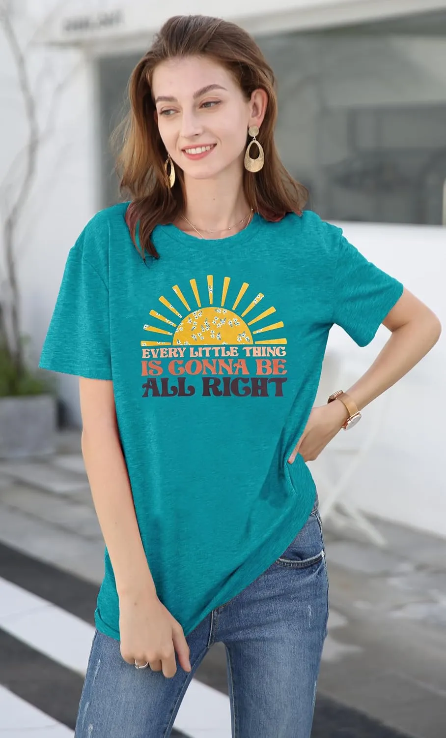 Every Little Thing is Gonna Be Alright Shirt Women Country Music Tshirt Hippie Gift Shirt Vintage Graphic Tees Top