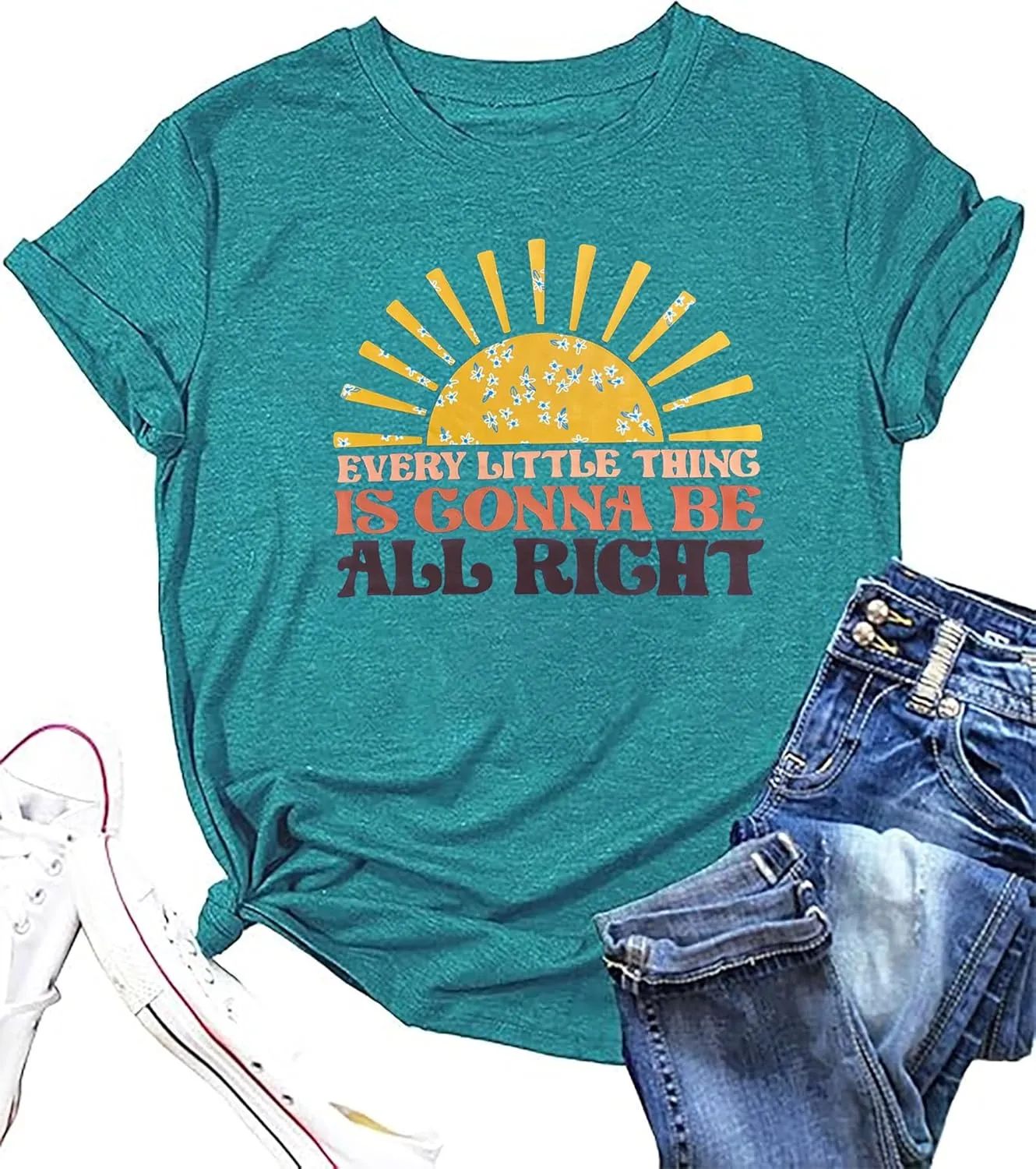 Every Little Thing is Gonna Be Alright Shirt Women Country Music Tshirt Hippie Gift Shirt Vintage Graphic Tees Top