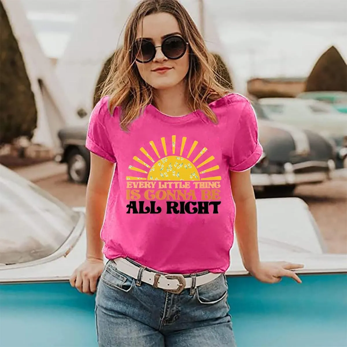 Every Little Thing is Gonna Be Alright Shirt Women Country Music Tshirt Hippie Gift Shirt Vintage Graphic Tees Top