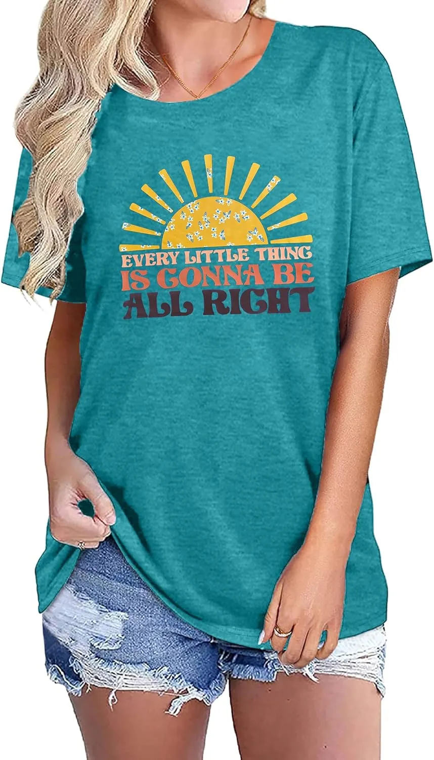Every Little Thing is Gonna Be Alright Shirt Women Country Music Tshirt Hippie Gift Shirt Vintage Graphic Tees Top