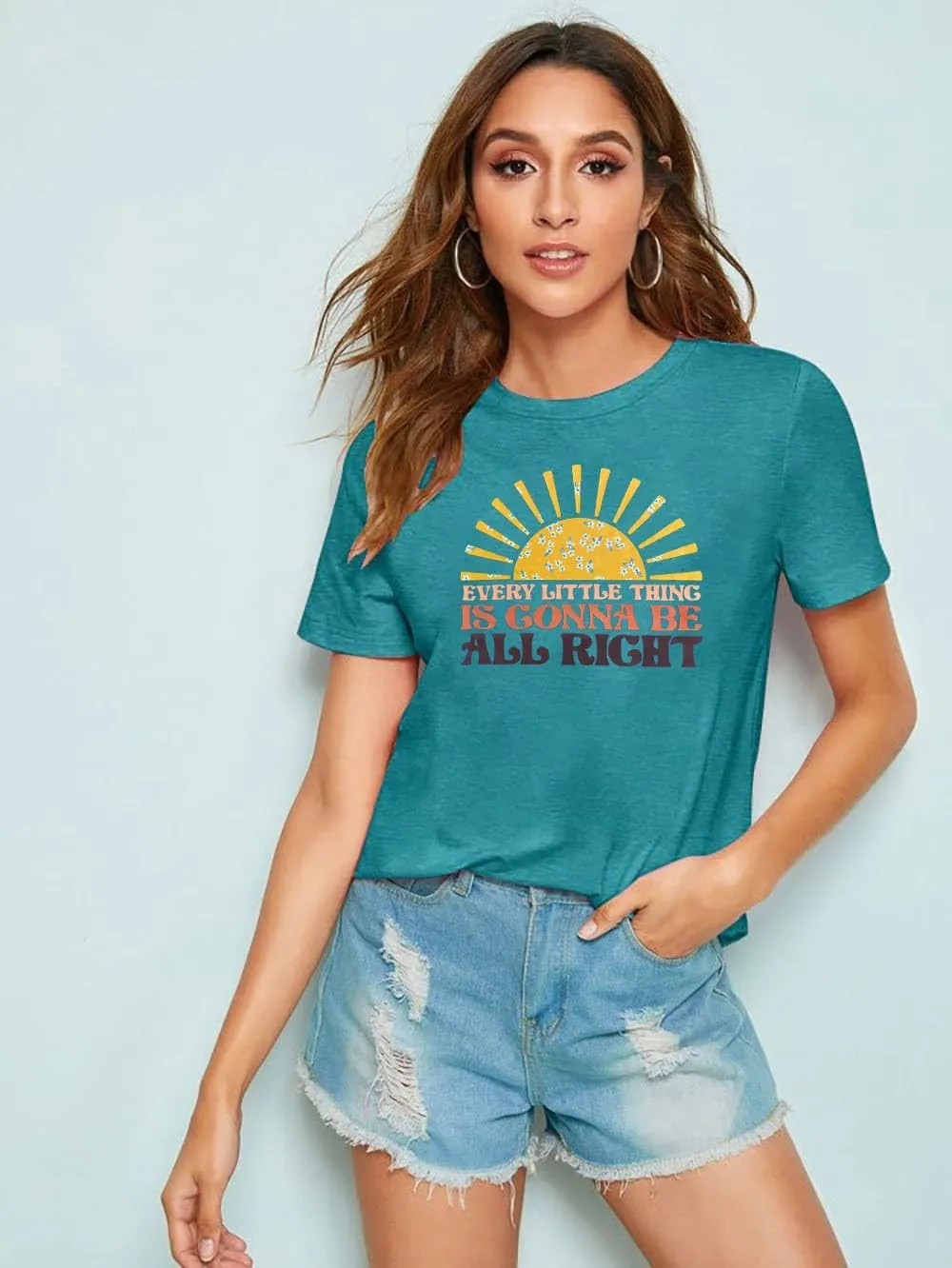 Every Little Thing is Gonna Be Alright Shirt Women Country Music Tshirt Hippie Gift Shirt Vintage Graphic Tees Top