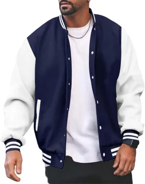 evzosrz Men's Varsity Jackets Color Block Long Sleeve Baseball Bomber Jacket Coat Lightweight Loose Fit Vintage Tops Coats