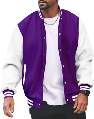 evzosrz Men's Varsity Jackets Color Block Long Sleeve Baseball Bomber Jacket Coat Lightweight Loose Fit Vintage Tops Coats