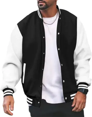 evzosrz Men's Varsity Jackets Color Block Long Sleeve Baseball Bomber Jacket Coat Lightweight Loose Fit Vintage Tops Coats