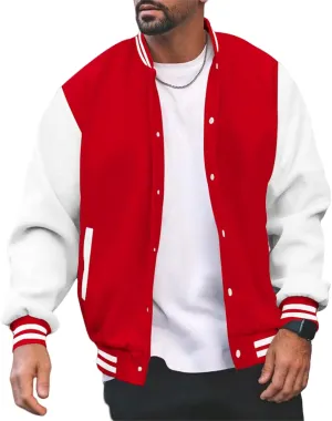 evzosrz Men's Varsity Jackets Color Block Long Sleeve Baseball Bomber Jacket Coat Lightweight Loose Fit Vintage Tops Coats
