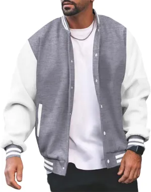 evzosrz Men's Varsity Jackets Color Block Long Sleeve Baseball Bomber Jacket Coat Lightweight Loose Fit Vintage Tops Coats