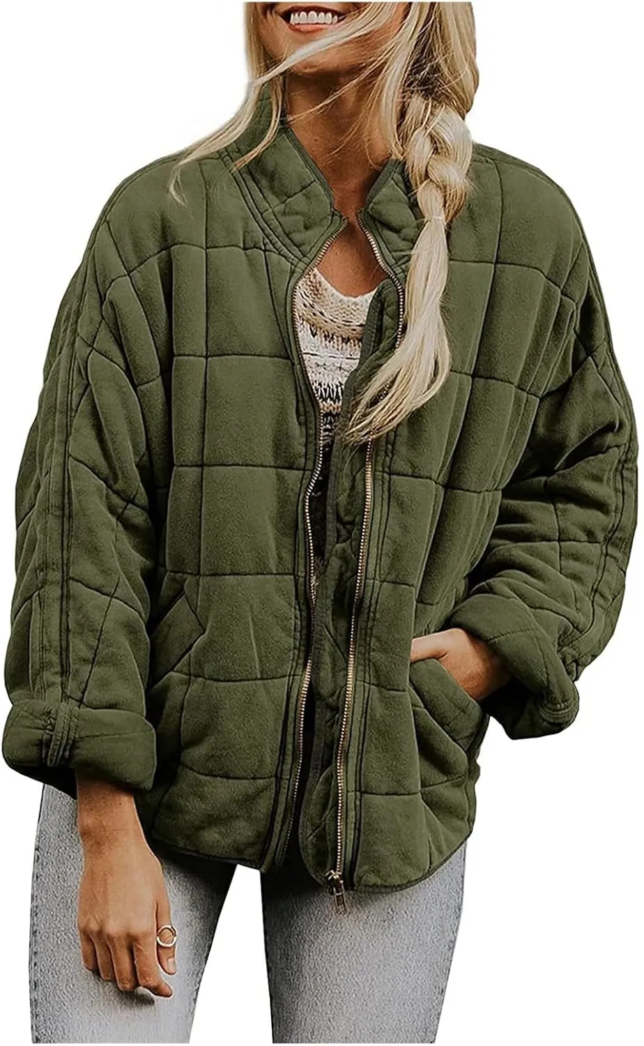 Fall Coats for Women 2023 Quilted Down Jacket Lightweight Puffer Jackets Dolman Sleeve Casual Padded Coat with Pockets