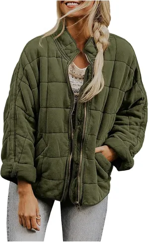 Fall Coats for Women 2023 Quilted Down Jacket Lightweight Puffer Jackets Dolman Sleeve Casual Padded Coat with Pockets