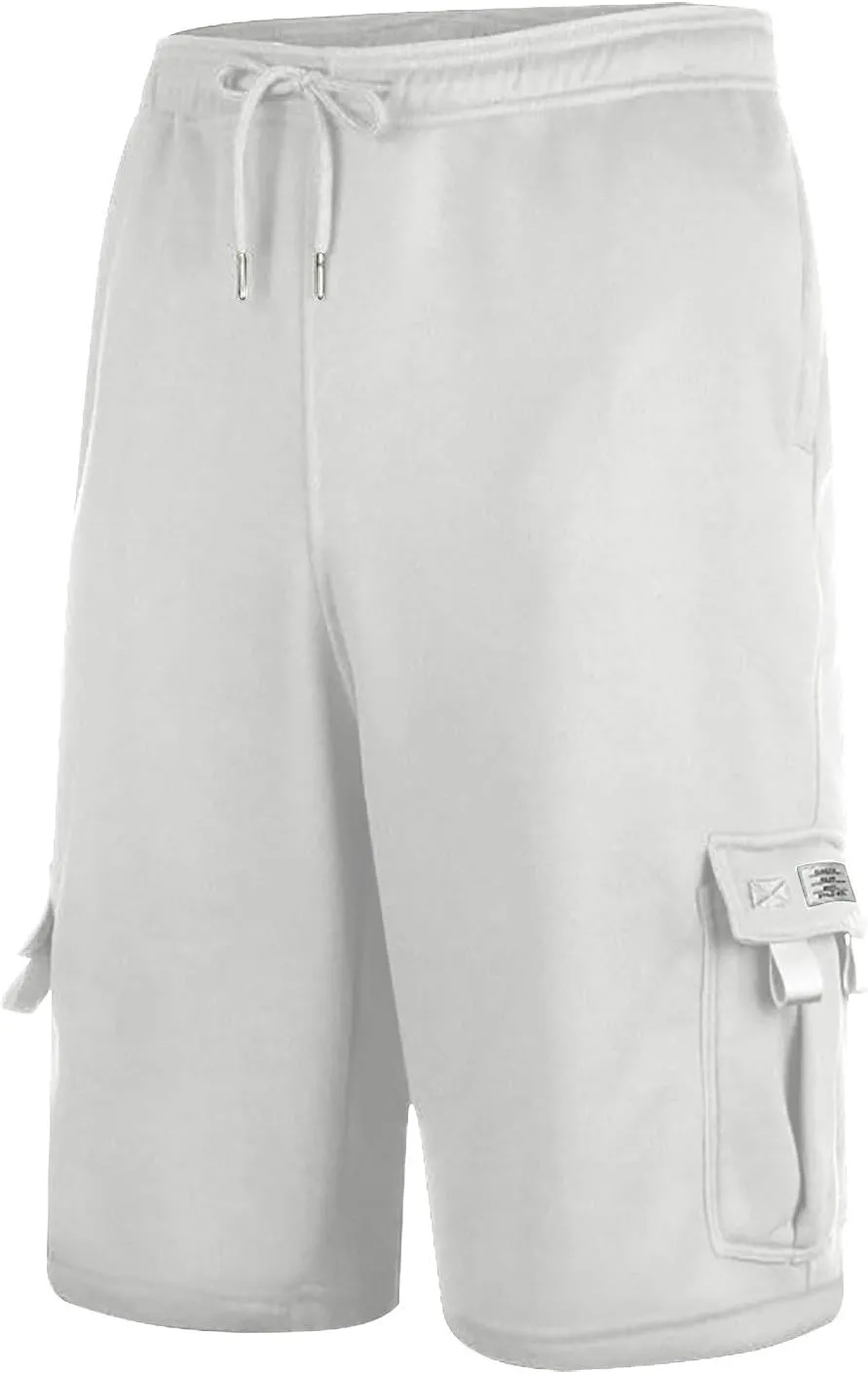 Finelylove Cargo Shorts for Men Casual Summer Sweat Shorts Elastic Waist Drawstring Workout Athletic Gym Shorts with Pockets