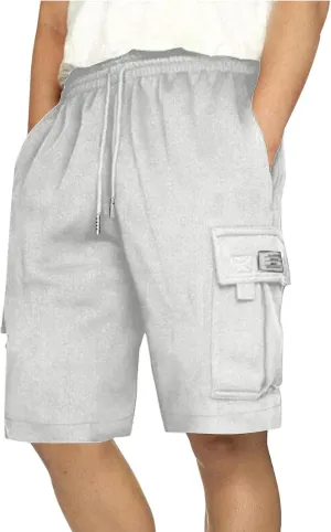 Finelylove Cargo Shorts for Men Casual Summer Sweat Shorts Elastic Waist Drawstring Workout Athletic Gym Shorts with Pockets