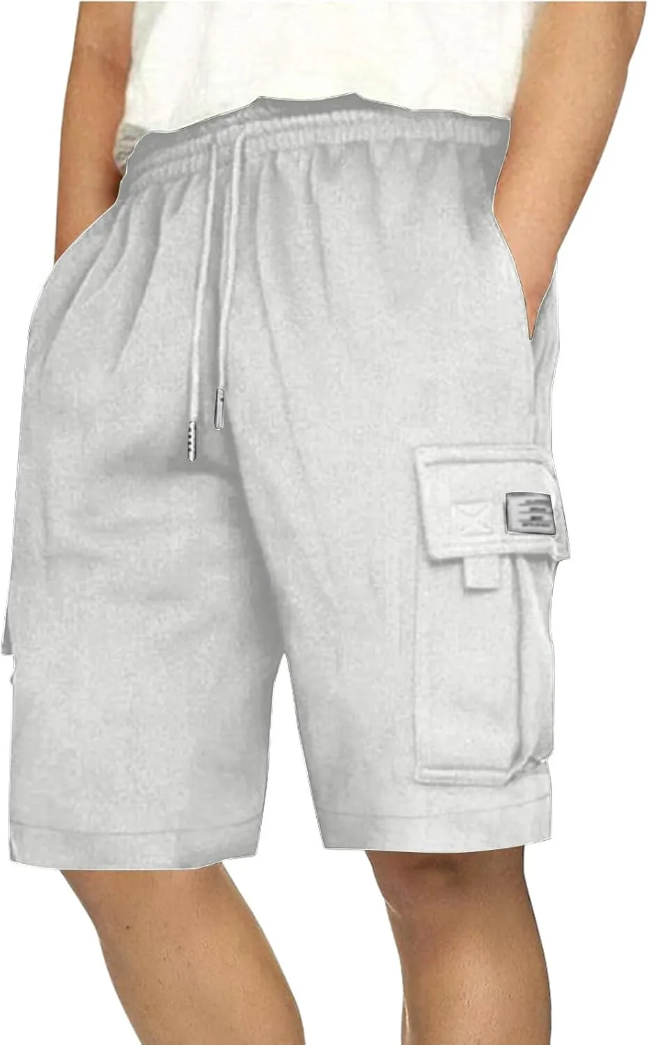 Finelylove Cargo Shorts for Men Casual Summer Sweat Shorts Elastic Waist Drawstring Workout Athletic Gym Shorts with Pockets