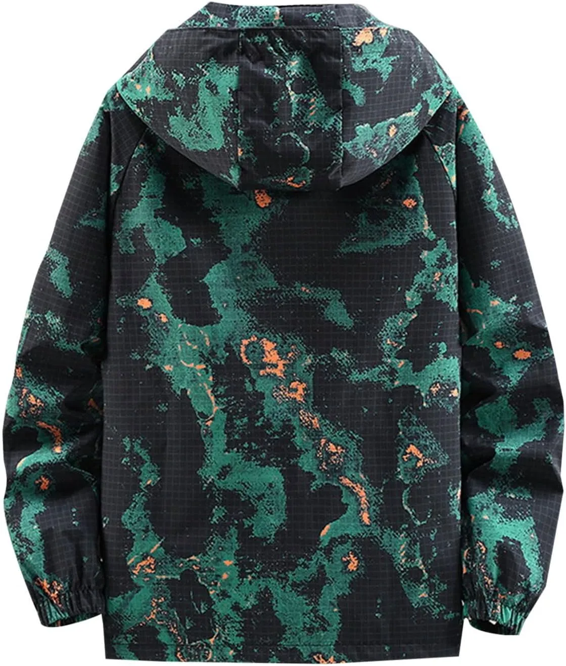 Finelylove Mens Lightweight Camo Jacket Zip Up Spring Fall Casual Hooded Jackets Water Resistant Windbreaker Outwear