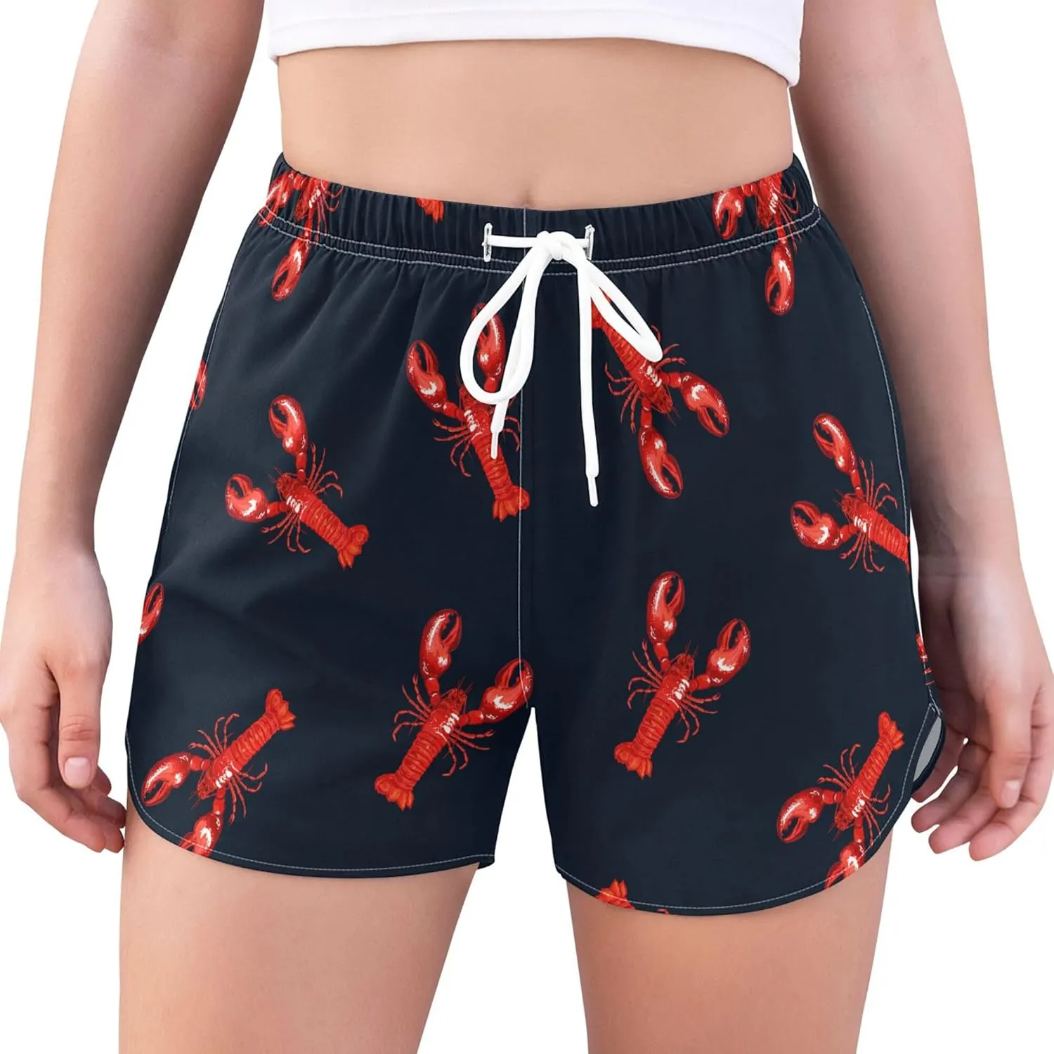 Fisyme Women's Running Shorts Quick-Dry Workout Gym Yoga Athletic Beach Sweat Shorts with Pockets