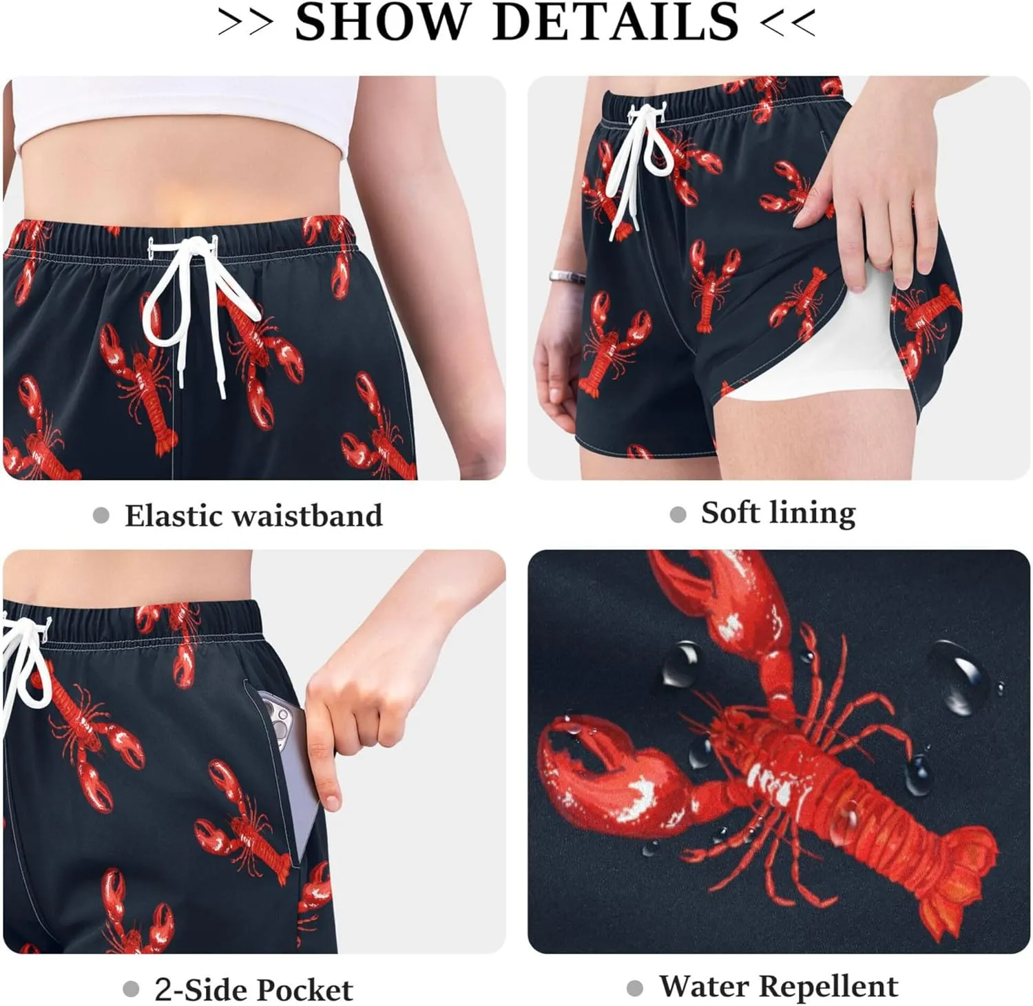 Fisyme Women's Running Shorts Quick-Dry Workout Gym Yoga Athletic Beach Sweat Shorts with Pockets