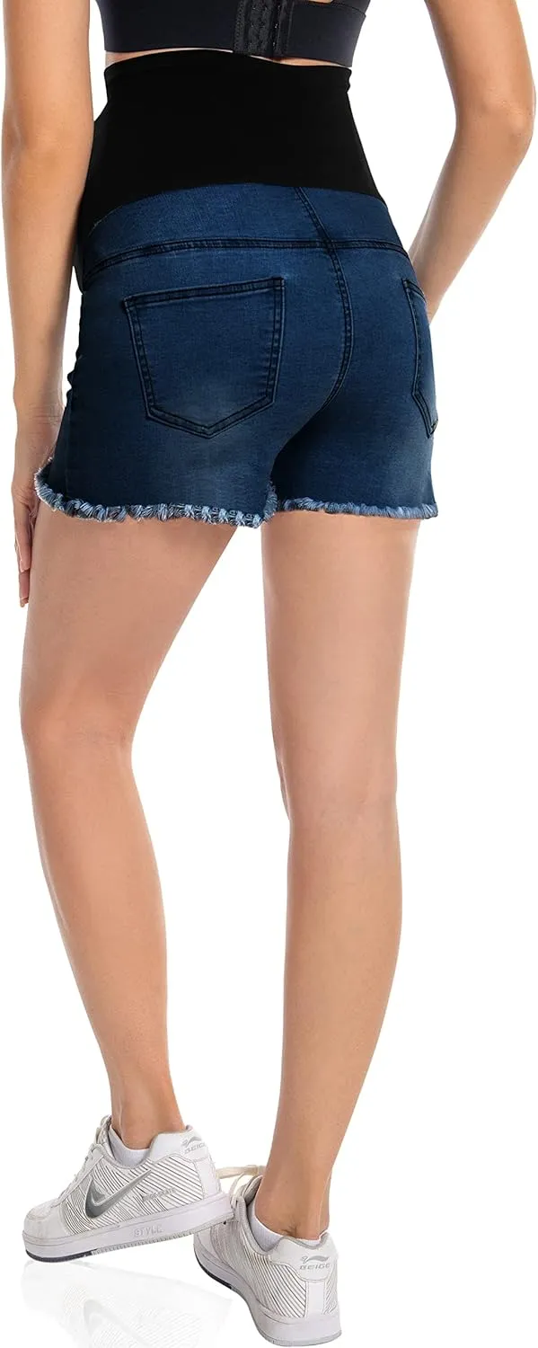 Foucome Women's Maternity Jean Shorts Fit Belly Denim Shorts Pregnancy Summer Casual Short Pants