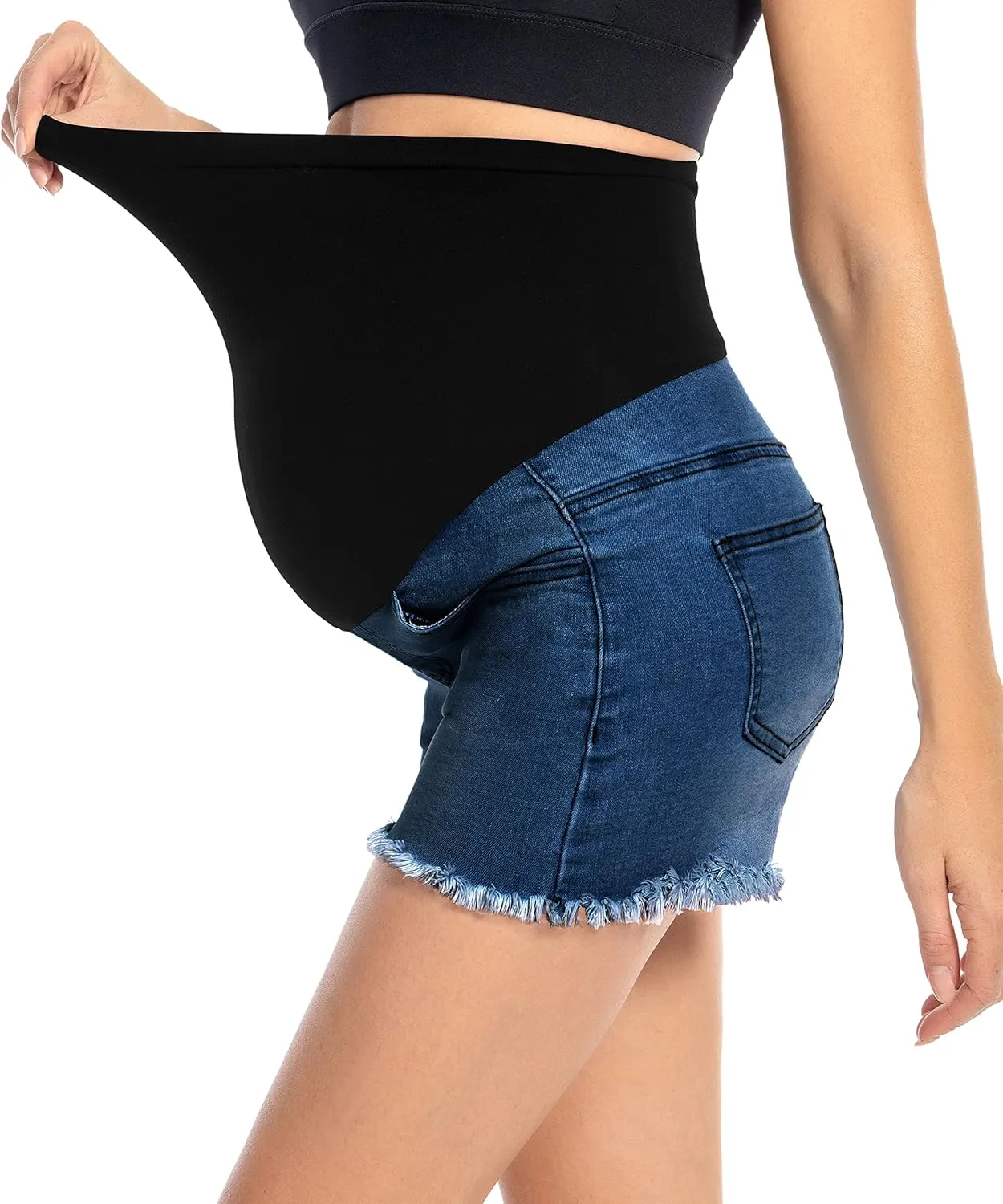 Foucome Women's Maternity Jean Shorts Fit Belly Denim Shorts Pregnancy Summer Casual Short Pants