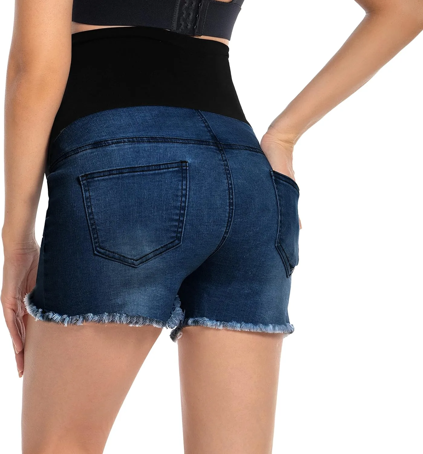 Foucome Women's Maternity Jean Shorts Fit Belly Denim Shorts Pregnancy Summer Casual Short Pants