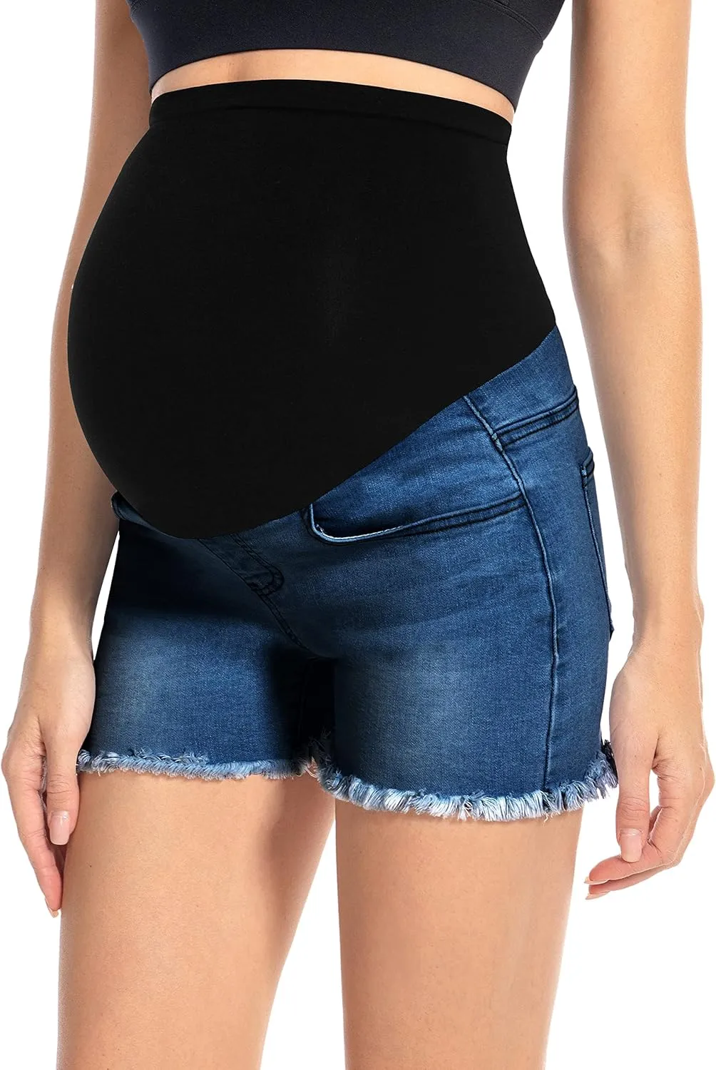 Foucome Women's Maternity Jean Shorts Fit Belly Denim Shorts Pregnancy Summer Casual Short Pants