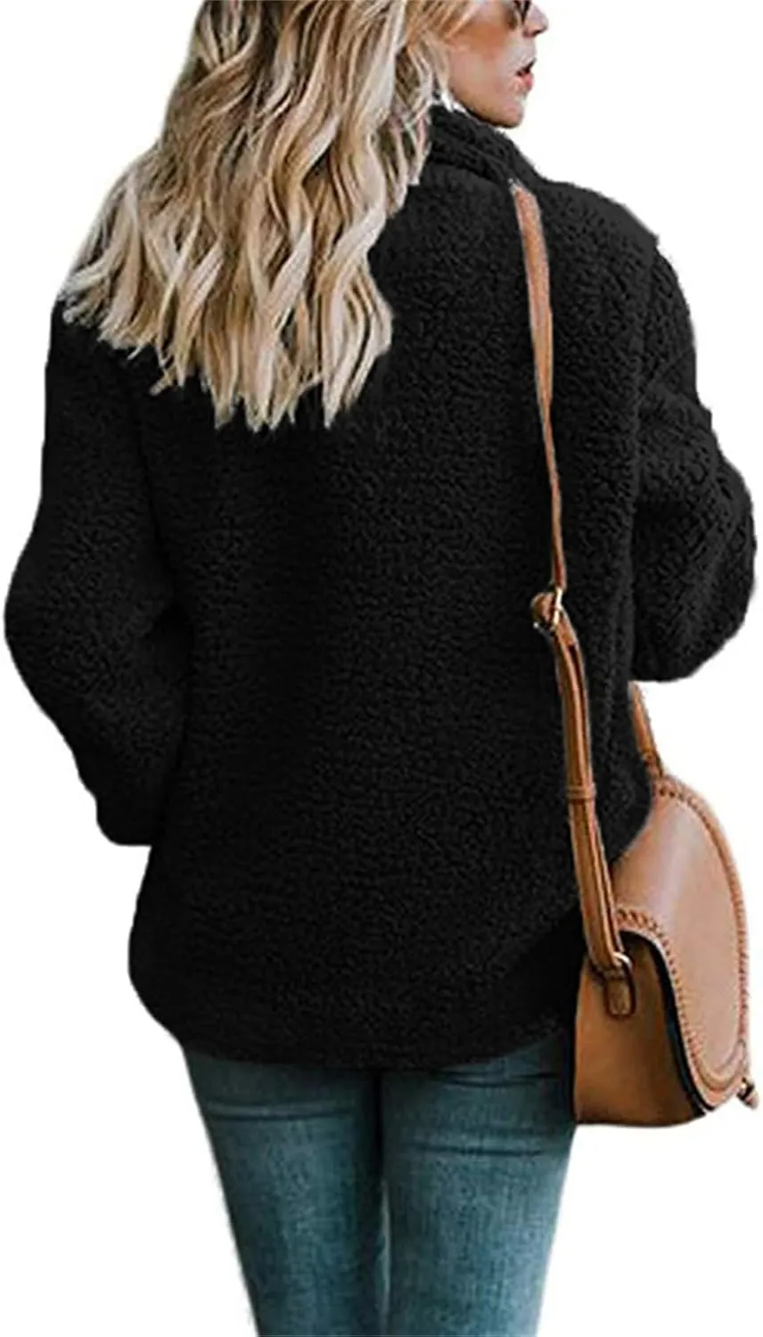 Fuzzy Fleece Jacket Women 2024 Winter Teddy Bear Sherpa Coats Warm Lapel Button Down Cardigan Faux Fur Outwear Pockets