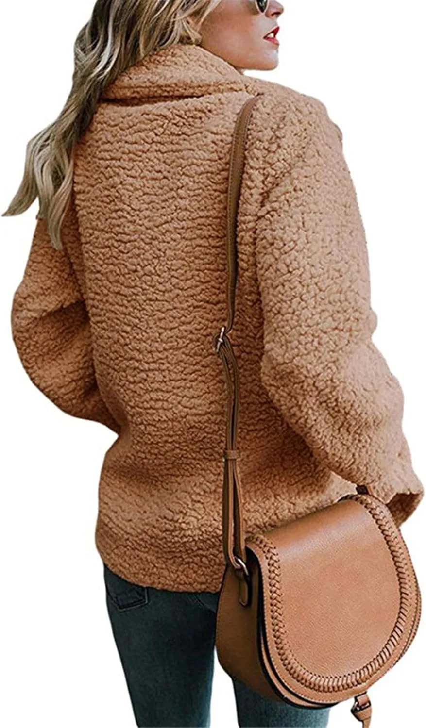 Fuzzy Fleece Jacket Women 2024 Winter Teddy Bear Sherpa Coats Warm Lapel Button Down Cardigan Faux Fur Outwear Pockets