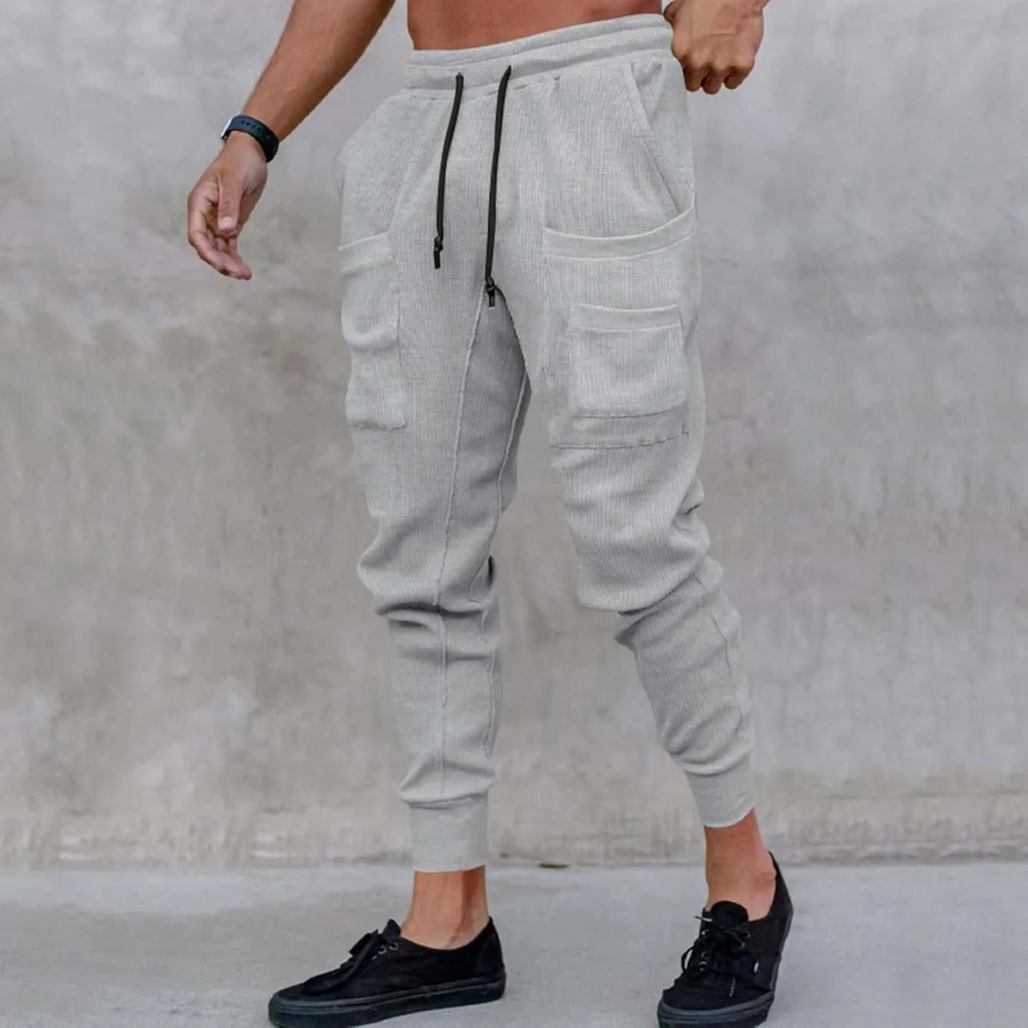 GIERIDUC Mens Stretch Waist Cargo Pants Corduroy Trousers Mens Slim Fit Straight Fit Corduroy Pants Men's Cotton Linen Pants