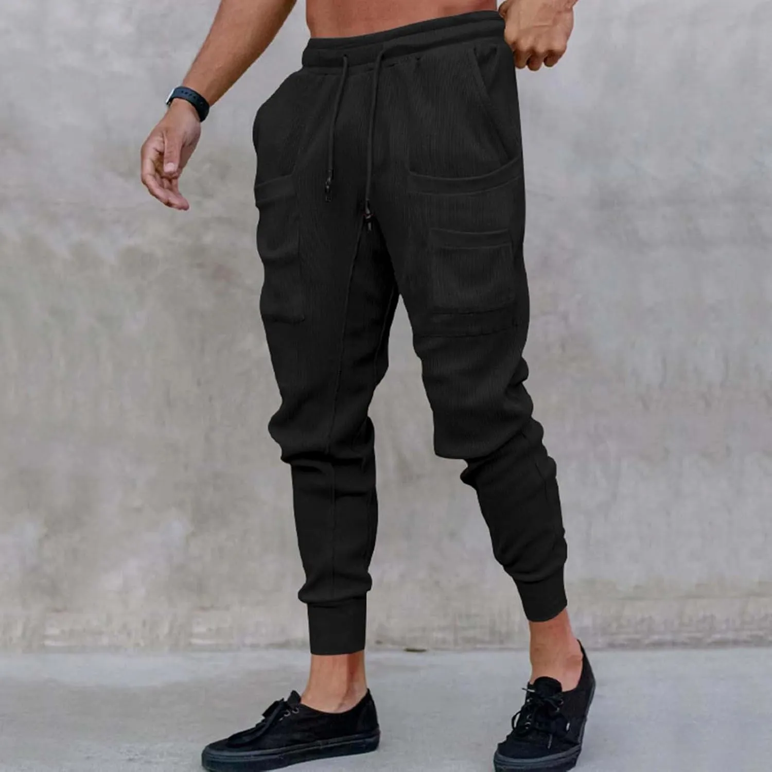 GIERIDUC Mens Stretch Waist Cargo Pants Corduroy Trousers Mens Slim Fit Straight Fit Corduroy Pants Men's Cotton Linen Pants