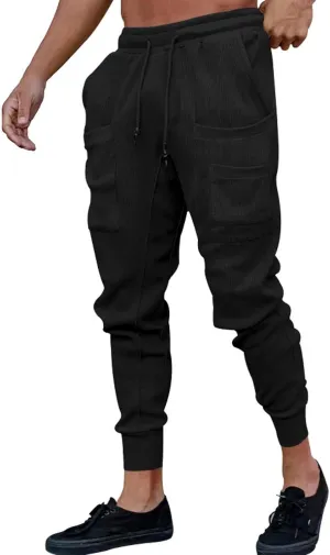 GIERIDUC Mens Stretch Waist Cargo Pants Corduroy Trousers Mens Slim Fit Straight Fit Corduroy Pants Men's Cotton Linen Pants