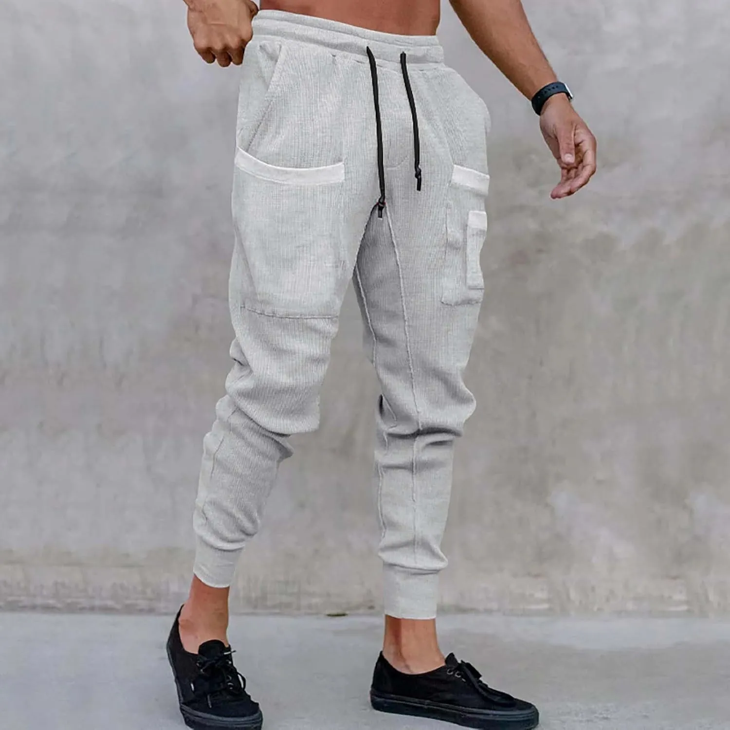 GIERIDUC Mens Stretch Waist Cargo Pants Corduroy Trousers Mens Slim Fit Straight Fit Corduroy Pants Men's Cotton Linen Pants