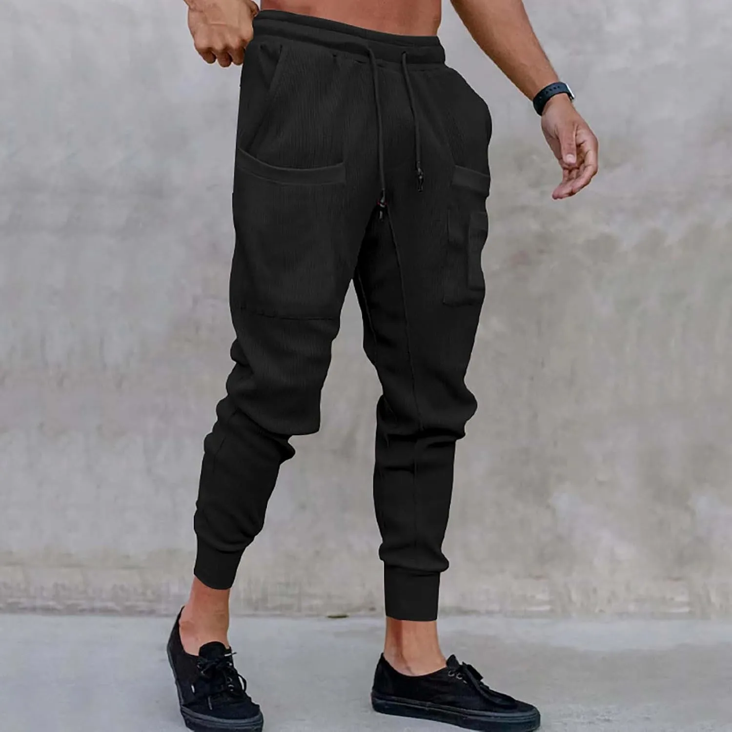 GIERIDUC Mens Stretch Waist Cargo Pants Corduroy Trousers Mens Slim Fit Straight Fit Corduroy Pants Men's Cotton Linen Pants