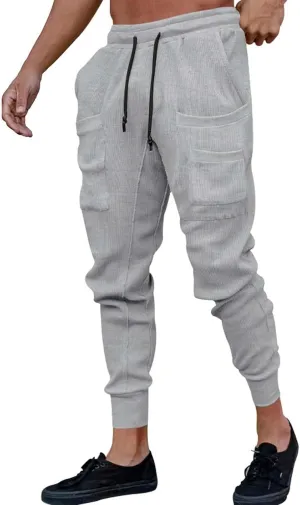 GIERIDUC Mens Stretch Waist Cargo Pants Corduroy Trousers Mens Slim Fit Straight Fit Corduroy Pants Men's Cotton Linen Pants
