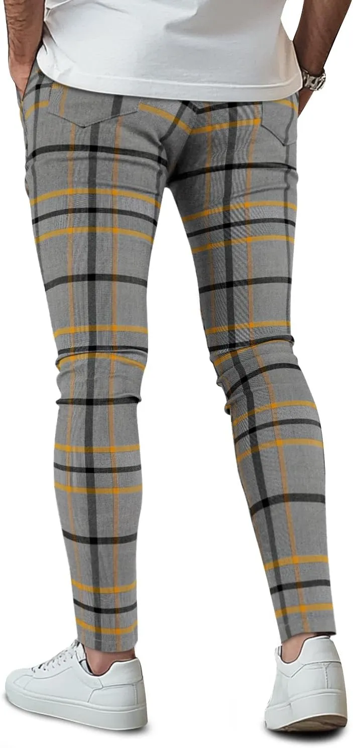 GINGTTO Mens Plaid Dress Pants Stretch Chino Pants Men Slim Fit