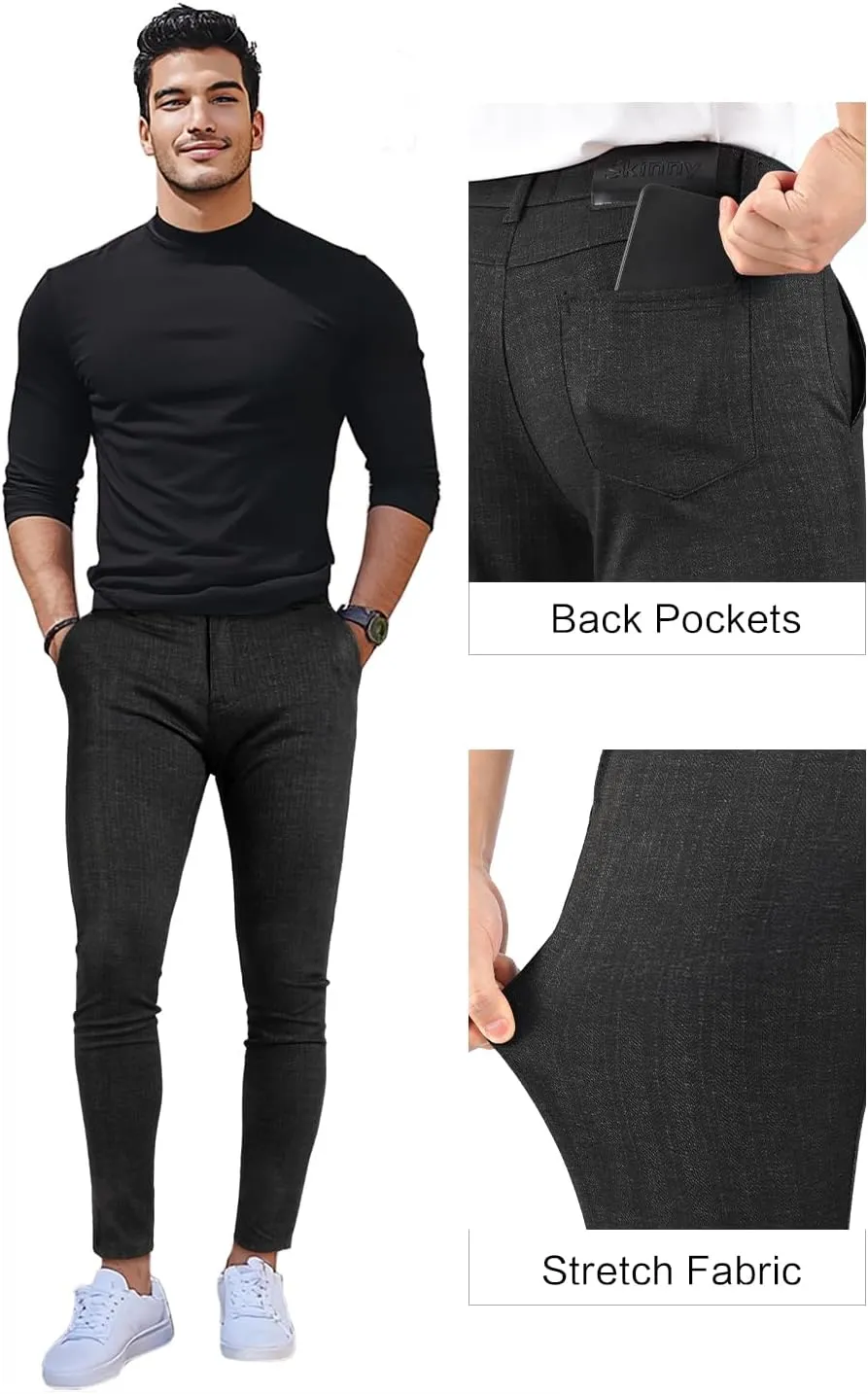 GINGTTO Mens Plaid Dress Pants Stretch Chino Pants Men Slim Fit