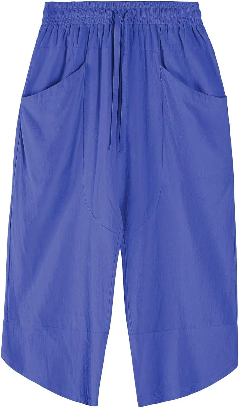 GOKKILRW Mens Pants Mens Linen Pants Casual Lightweight Beach Chino Pants Cropped Summer Capri Pants Drawstring Elastic Waist