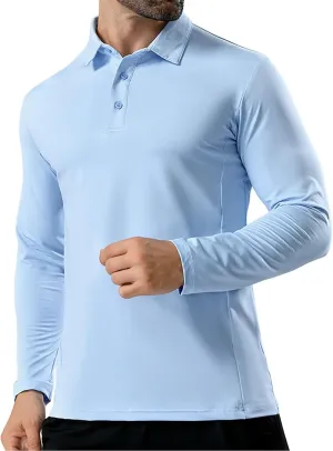 Golf Shirts for Mens Moisture Wicking Quick-Dry Long Sleeve Polo Shirt Performance Athletic Summer Collared T-Shirts