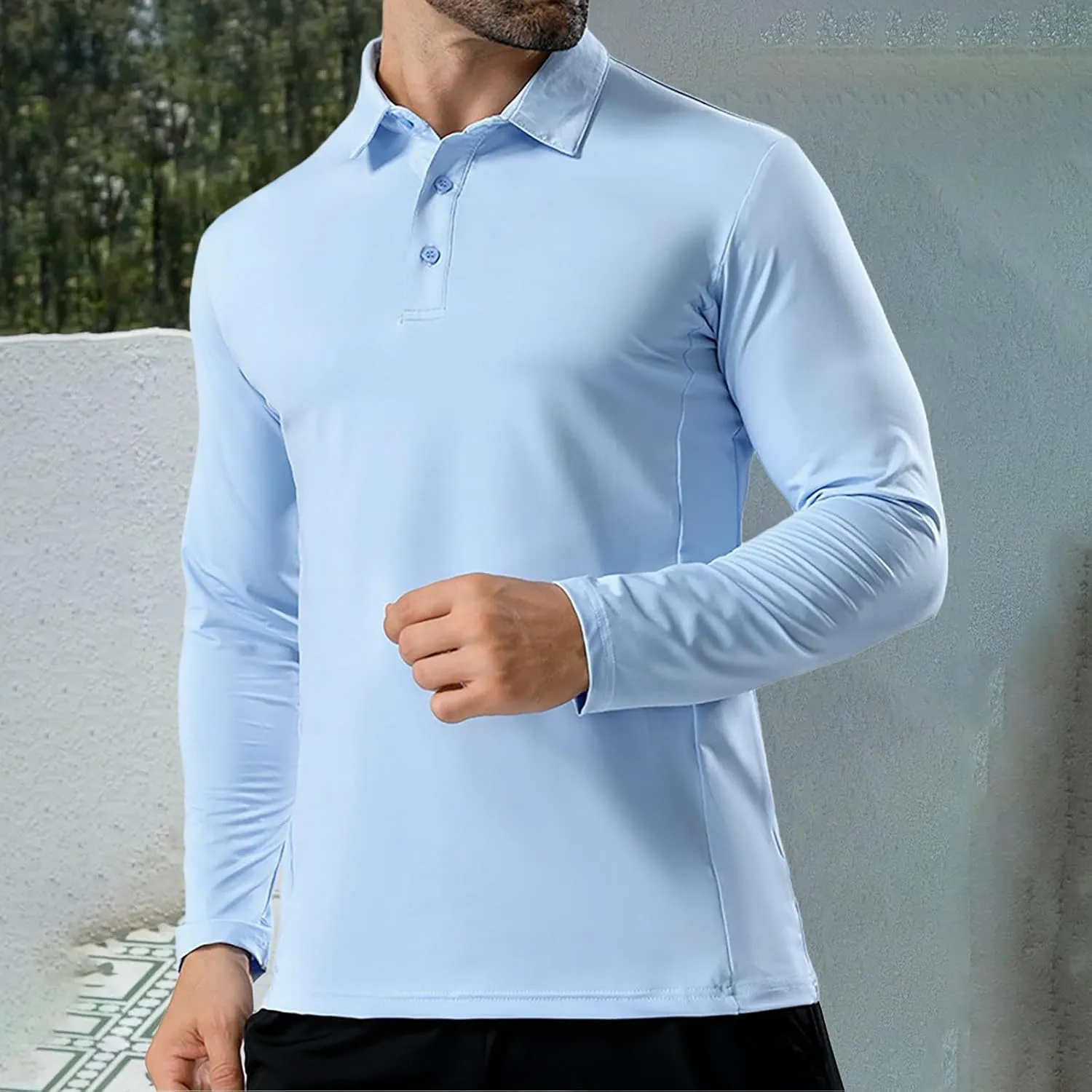 Golf Shirts for Mens Moisture Wicking Quick-Dry Long Sleeve Polo Shirt Performance Athletic Summer Collared T-Shirts