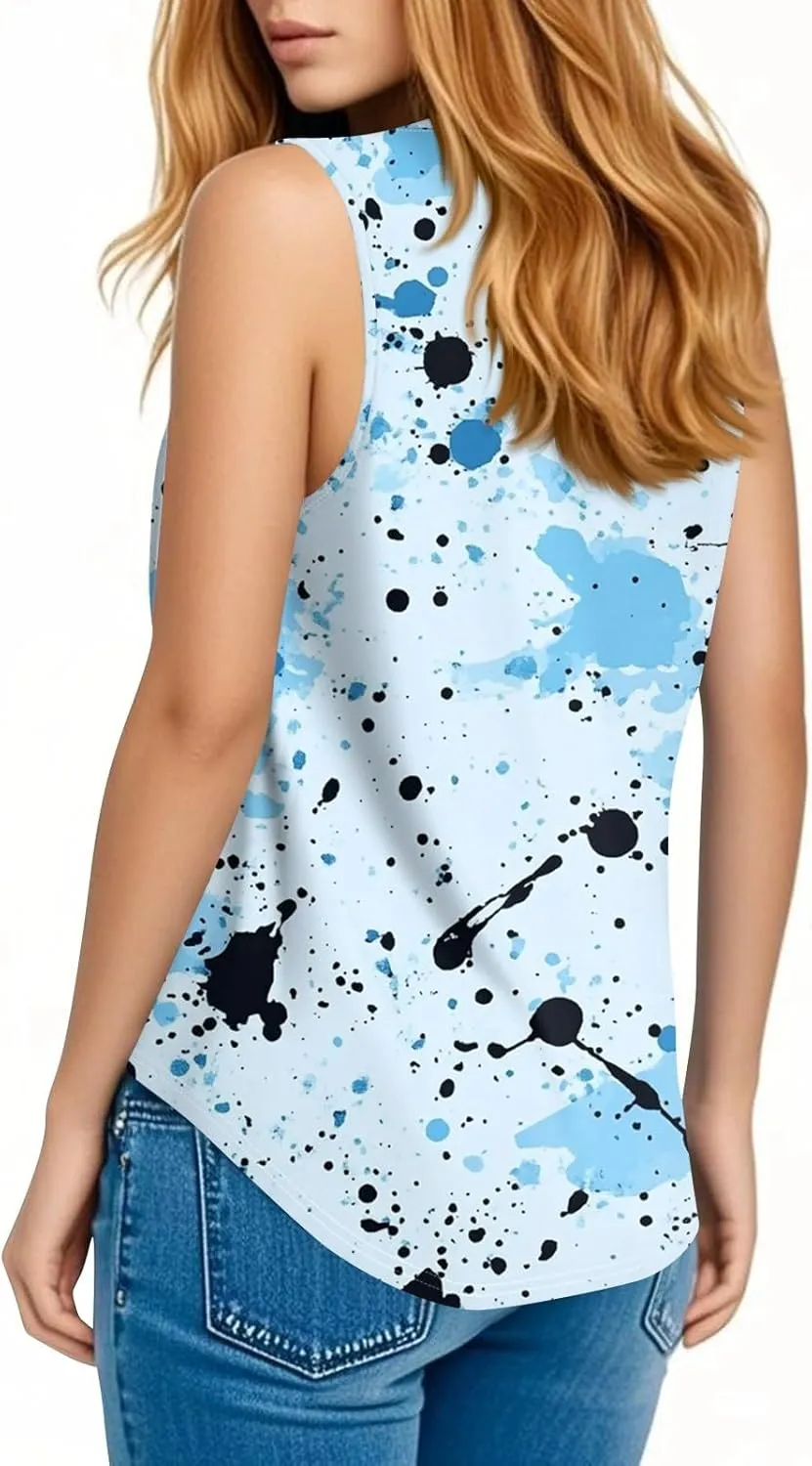 Graphic Tank Tops for Women Tie Dye Summer Sleeveless Blouses Cre Neck Casual Loose Fit Flowy Shirts S-3Xl