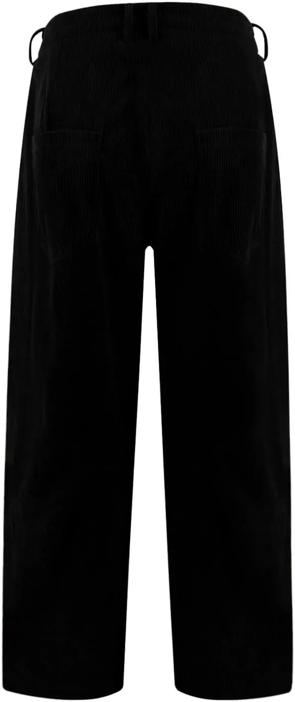 Gumipy Womens Corduroy Pants Casual Elastic Mid Rise Barrel Pants Baggy Wide Leg Pants Trendy Cropped Pants with Pockets