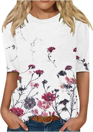 Half Short Sleeve Tops for Women 2025 Summer Vintage Graphic Tees Casual Loose Fit Basic Womens Tshirts Tunic Blouse