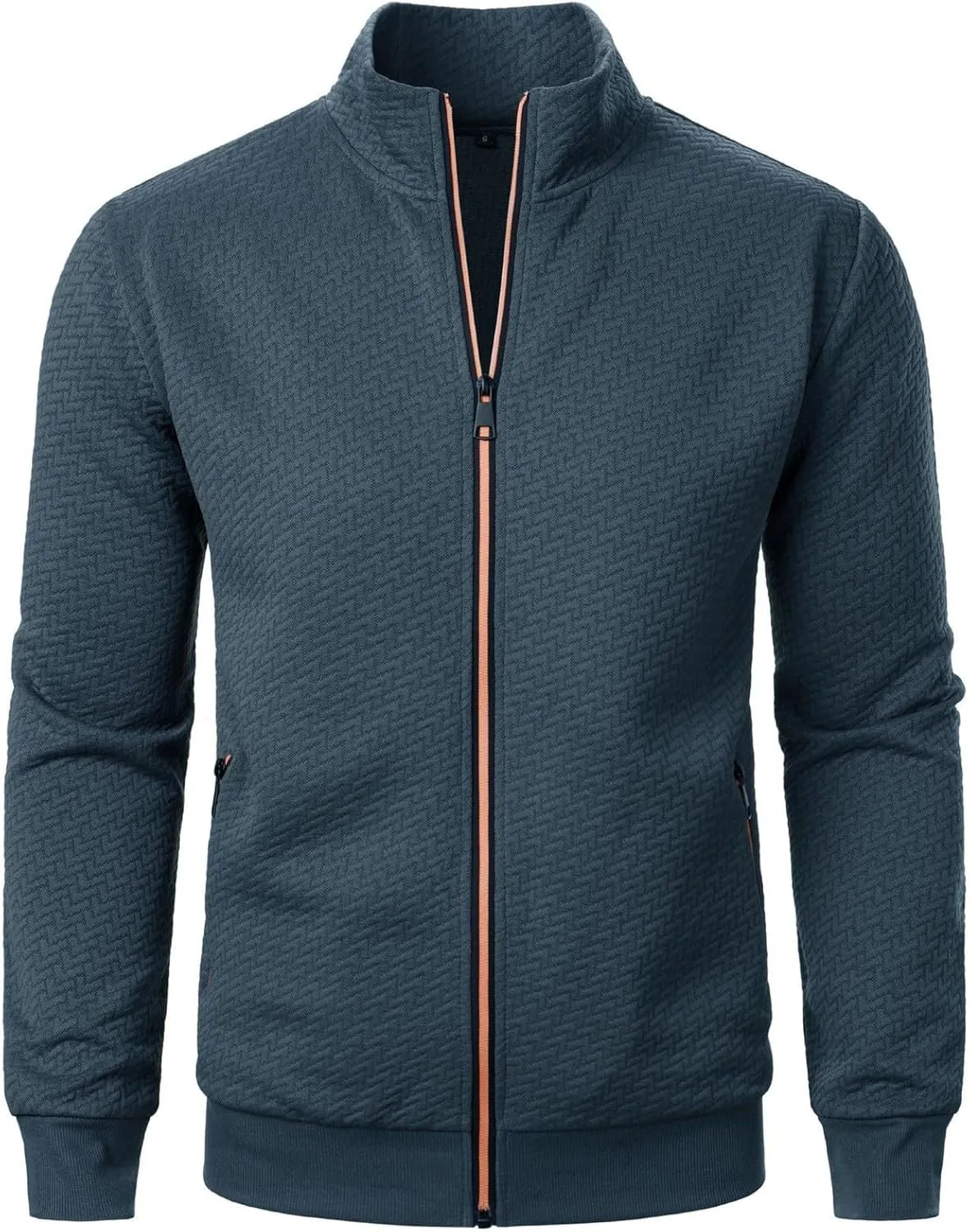 Henlley Shirts for Men Fashion Casual Solid Color Zippered Jacket Top Mens Jacket Mens Long Sleeve Tee Shirts Fall