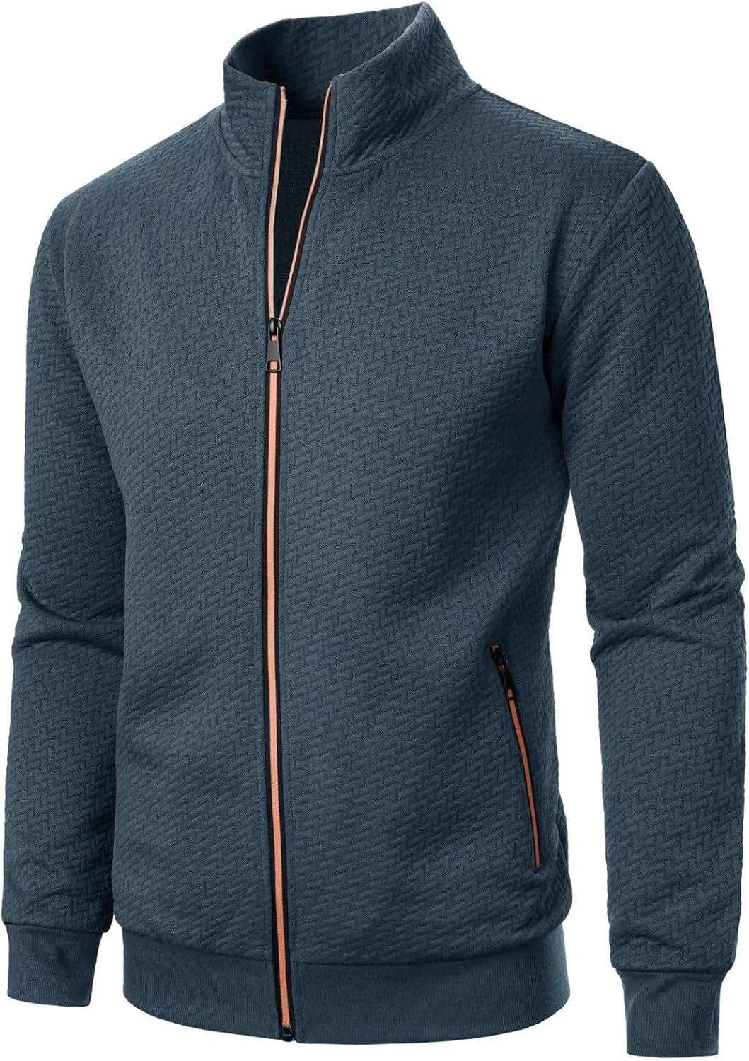 Henlley Shirts for Men Fashion Casual Solid Color Zippered Jacket Top Mens Jacket Mens Long Sleeve Tee Shirts Fall