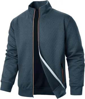 Henlley Shirts for Men Fashion Casual Solid Color Zippered Jacket Top Mens Jacket Mens Long Sleeve Tee Shirts Fall