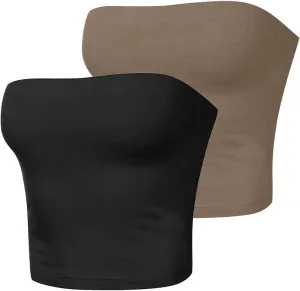 HGps8w 2 Pack Women's Tube Crop Tops Strapless Cute Basic Solid Sleeveless Stretchy Seamless Bandeau Shirts