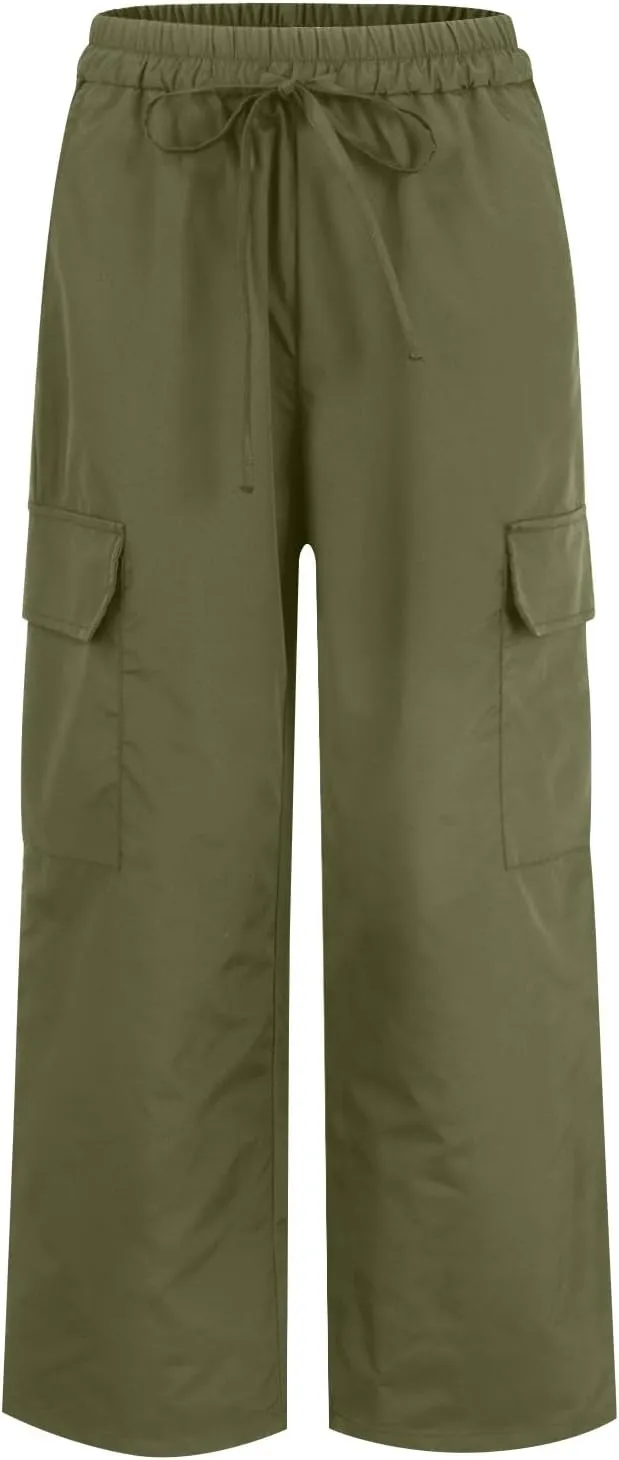 High Waisted Cargo Pants Women Y2K Drawstring Baggy Trendy Trousers with Pockets Casual Sweatpants Streetwear