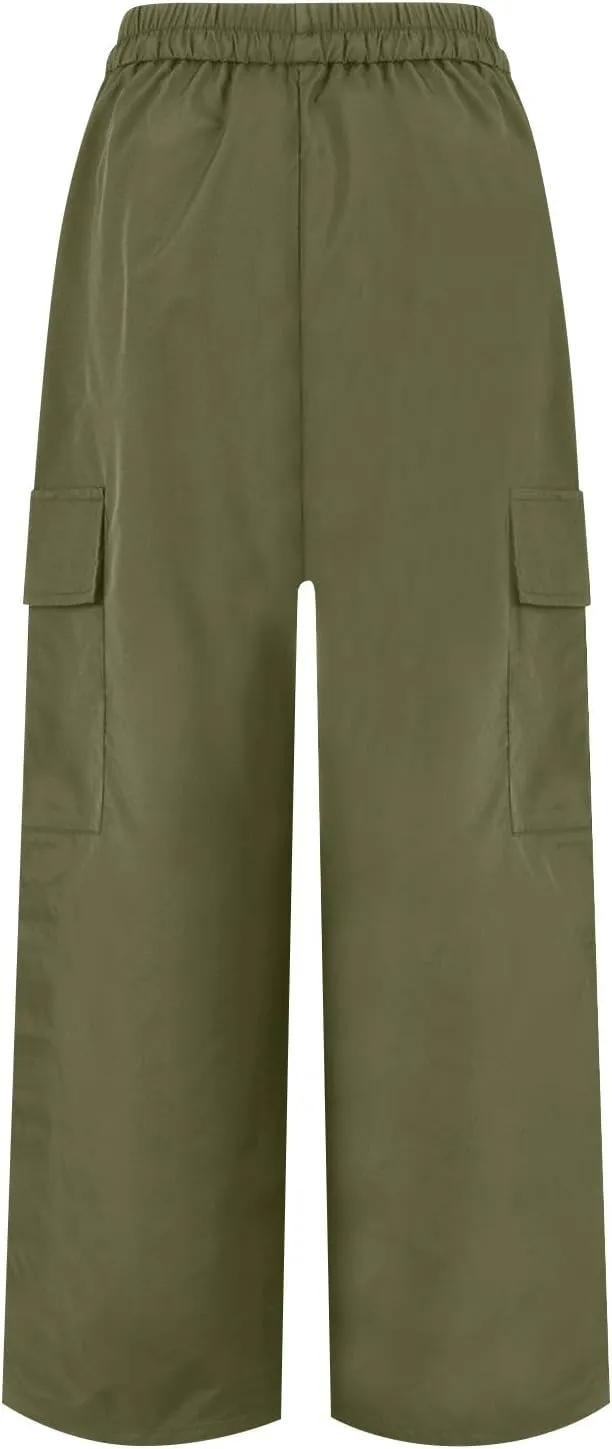 High Waisted Cargo Pants Women Y2K Drawstring Baggy Trendy Trousers with Pockets Casual Sweatpants Streetwear